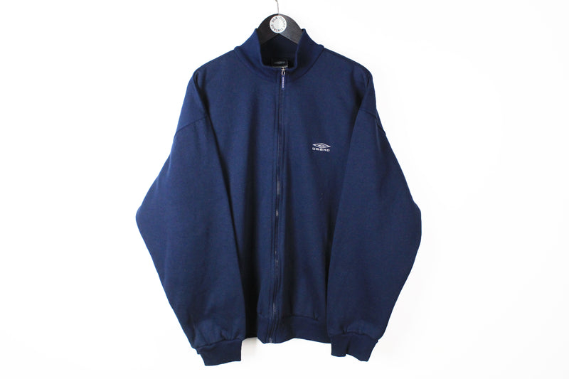 Vintage Umbro Sweatshirt Full Zip XXLarge navy blue small logo 90s sport style retro jumper