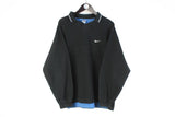 Vintage Nike Sweatshirt Large black small swoosh logo 90s cotton collared retro style polo jumper