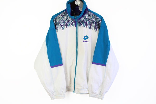 Vintage Lotto Track Jacket XLarge white blue 90s windbreaker retro style Italy sport