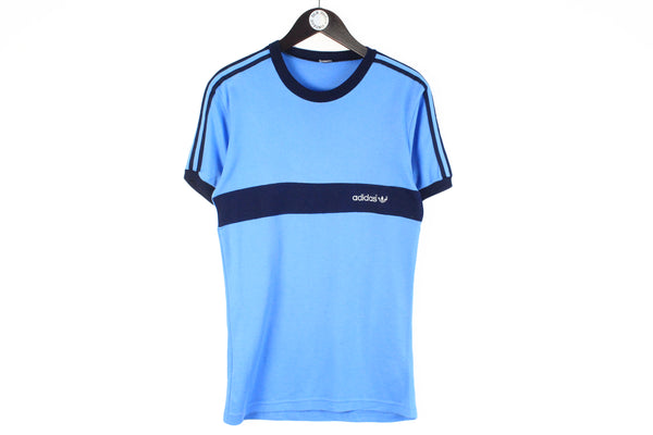 Vintage Adidas T-Shirt Medium blue 80s retro style cotton shirt small logo authentic retro shirt