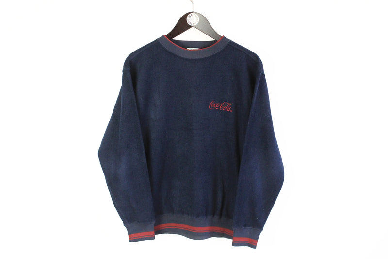 Vintage Coca-Cola Fleece Sweatshirt Small blue 90s big logo crewneck