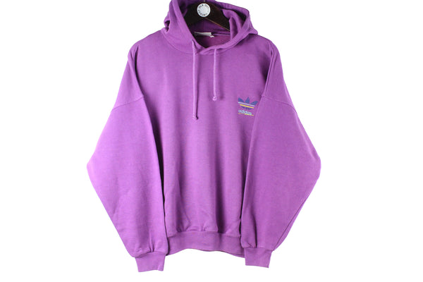 Vintage Adidas Hoodie Medium purple small logo 90s retro sport style oversized jumper cotton 