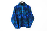 Vintage Salewa Fleece Snap Buttons Women's Large blue abstract pattern 90s outdoor crazy print sweater Polartec