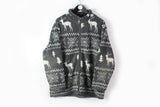 Vintage Fleece Full Zip Medium deer animal pattern 90s winter forest ski sweater