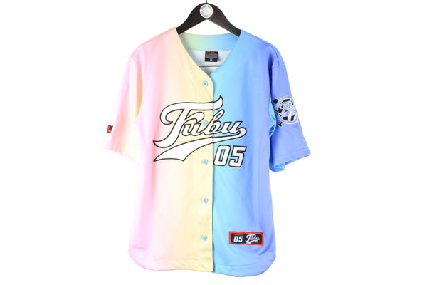 Fubu Jersey Small multicolor rainbow abstract pattern authentic hip hop sport t-shirt baseball style