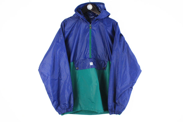 Vintage K-Way Anorak Jacket Large / XLarge blue green 90s half zip retro style raincoat windbreaker hooded 