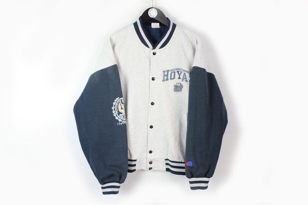 Vintage Hoyas Georgetown 1993 Varsity Jacket Large white blue 90s big logo retro style University bomber snap button