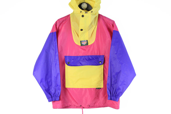 Vintage K-Way Jacket XSmall retro 90s multicolor bright light wear raincoat authentic sport style rainy weather windbreaker