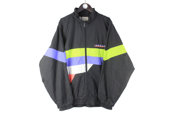 Vintage Adidas Tracksuit XXLarge black rainbow 90s retro sport jacket and track pants classic windbreaker suit