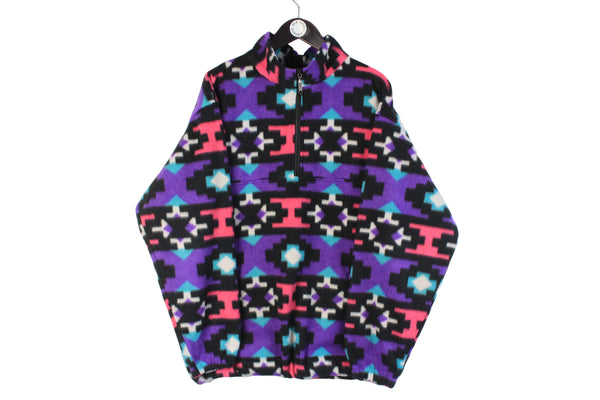 Vintage Fleece XLarge size men's oversize bright half zip pullover multicolor acid pattern mountain ski outdoor sweatshirt 90's 80's retro rare clothing purple sport athleric wear