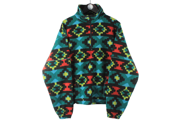 Vintage Fleece Large size half zip winter wear ski swetashirt 90's style abstract pattern bright retro clothing