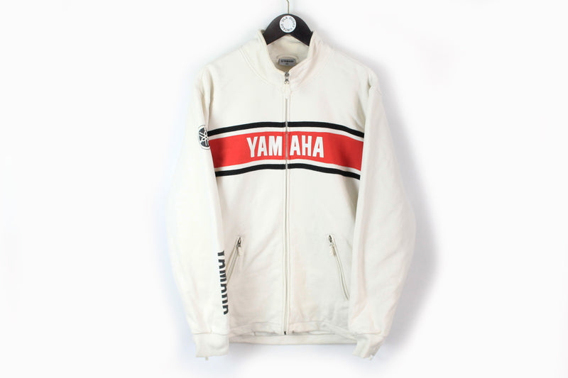 Vintage Yamaha Sweatshirt Full Zip XLarge white big logo 90s sport style racing jacket