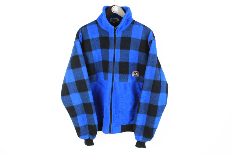 Vintage Salewa Fleece Full Zip Large blue outdoor plaid pattern 90s ski sweater