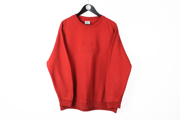 Vintage Lacoste Sweatshirt Large red big logo 90s crewneck jumper 