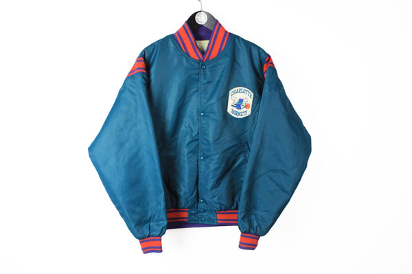Vintage Charlotte Hornets Spalding Bomber Medium blue classic 80s logo retro style made in USA jacket