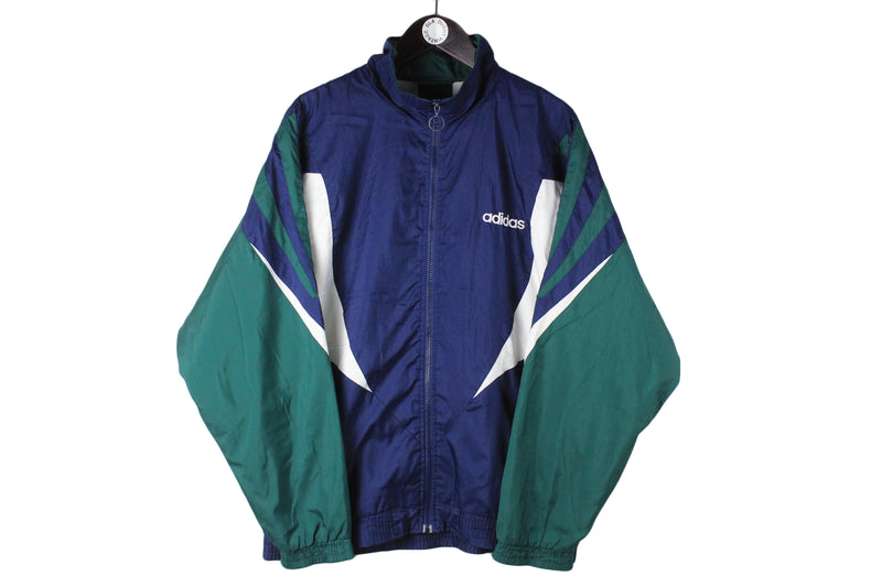 Vintage Adidas Track Jacket XLarge blue green 90s windbreaker sport style full zip windbreaker