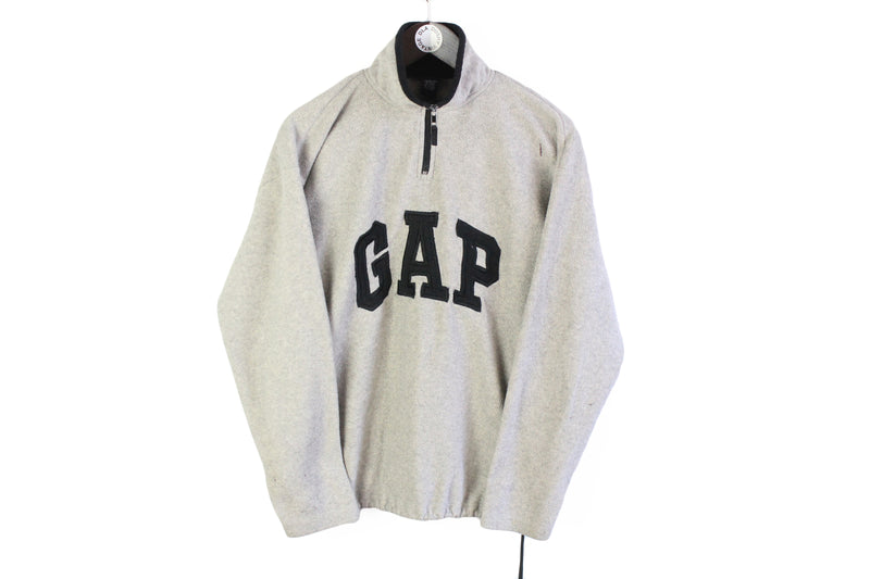 Vintage Gap Fleece 1/4 Zip Small gray big logo 90s sport style sweater 