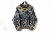 Vintage Bogner Sweater Medium abstract pattern 90s gray pullover made in West Germany