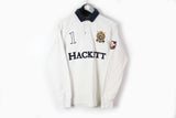 Hackett Klosters Snow Polo Rugby Shirt Medium white big logo authentic classic collared sweatshirt long sleeve t-shirt