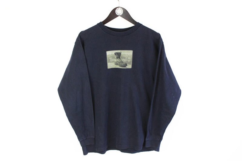 Vintage Timberland Sweatshirt Medium basic wear navy blue sweater big logo jumper retro pullover old school 90's 80's style hipster clothing