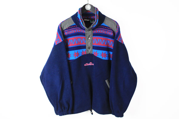 Vintage Ellesse Polartec Fleece Snap Buttons Large multicolor blue 90s sport style outdoor winter ski sweater