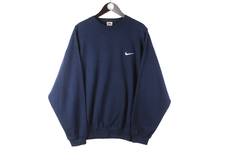 Vintage Nike Sweatshirt XLarge size men's oversize swoosh logo classic crewneck navy blue pullover 90's retro streetwear basic jumper