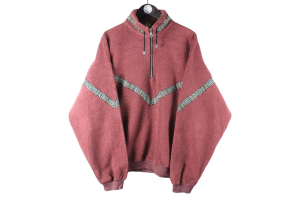 Vintage Fleece XLarge size 1/4 zip basic winter jumper rare retro style 90's ski outfit red bright mountain wear