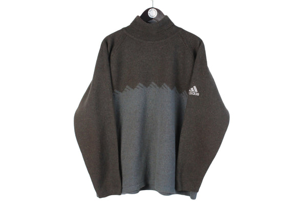 Vintage Adidas Sweater Medium / Large size men's oversize warm winter authentic athletic knitted sweatshirt 90's 80's retro style gray brown turleneck casual basic streetstyle