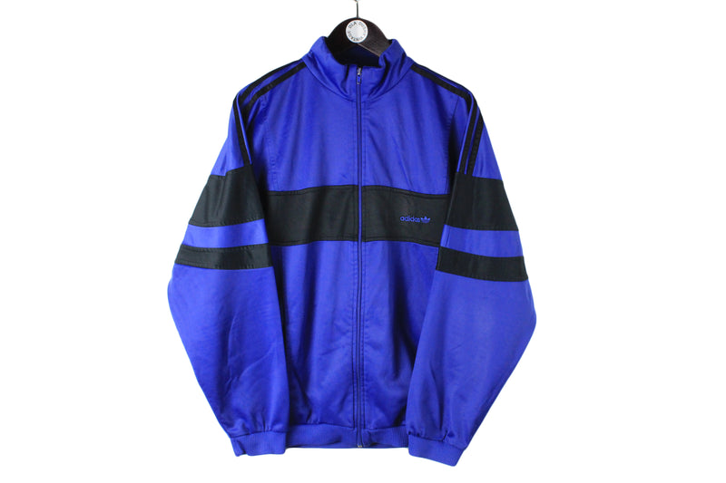 Vintage Adidas Track Jacket Large blue black 90s retro sport authentic windbreaker classic full zip cardigan