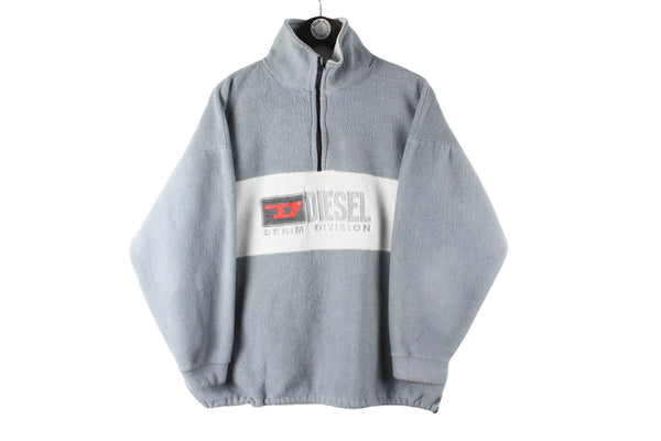 Vintage Diesel Fleece Small size 1/4 zip big logo 90's brand streetwear gray winter wear ski mountain style old school