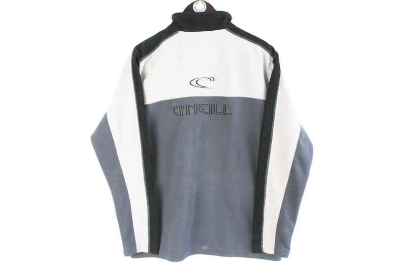 Vintage O’Neill Fleece 1/4 Zip Small gray white big logo 00s sweater