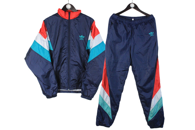 Vintage Adidas Tracksuit XLarge size men's classic sport wear track jacket and pants navy blue full zip authentic athletic coat windbreaker rare 90's 80's training running fitness clothing old school outfit