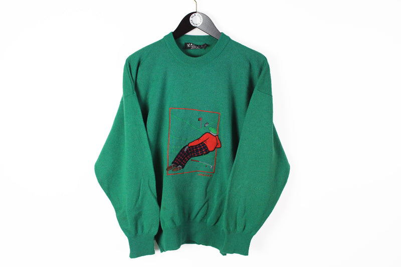 Vintage Golf Sweater Medium green embroidery logo pullover jumper