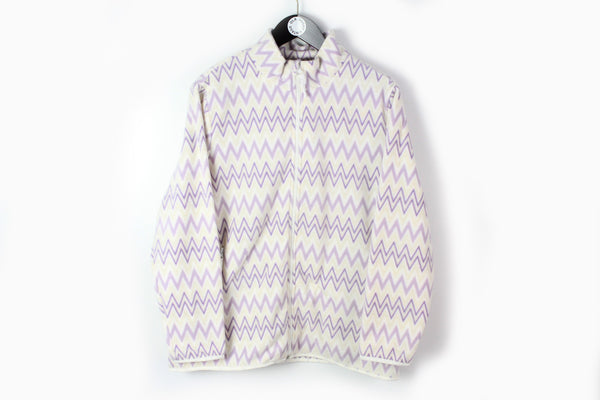 Vintage Fleece Full Zip Medium white purple 90s winter cozy sweater