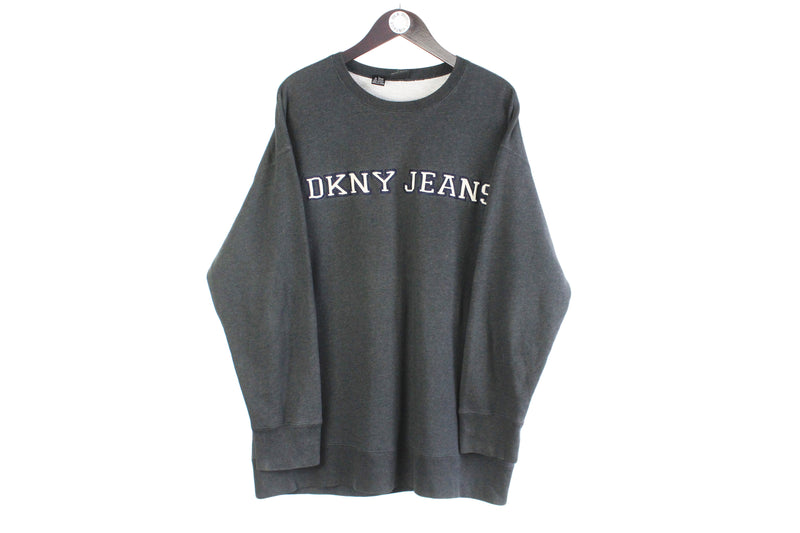Vintage DKNY Sweatshirt XLarge gray big logo 90s authentic streetwear Jeans line crewneck