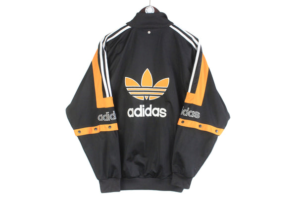Vintage Adidas Track Jacket Medium black orange big logo 90s retro style windbreaker