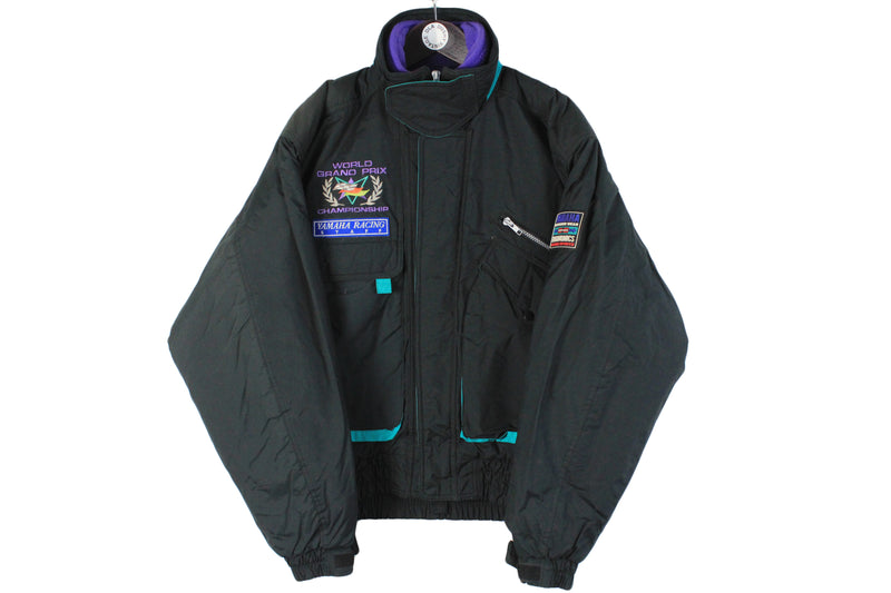 Vintage Yamaha Jacket Medium / Large size men's oversize black basic winter coat race racing style 90's 80's retro rare puffer full zip big logo windbreaker streetstyle outfit