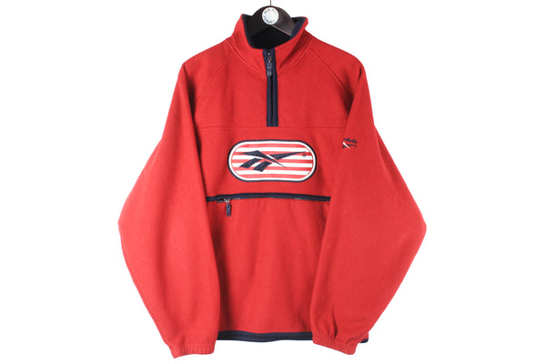 Vintage Reebok Fleece Large red big logo 90s 1/4 zip retro sport style UK crazy sweater