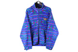 Vintage Polartec Fleece Medium size men's full zip bright purple multicolor pattern winter ski style 90's retro sweater