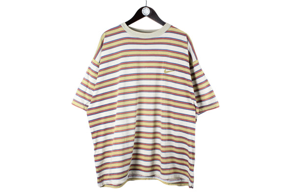Vintage Nike T-Shirt XXLarge size men's oversize swoosh logo striped pattern crewneck short sleeve 90's streetwear