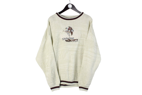 Vintage Sweater XLarge size men's oversize knitted wear retro casual style 90's 80's knit sweatshirt big embroidery logo hipster fun jumper outfit