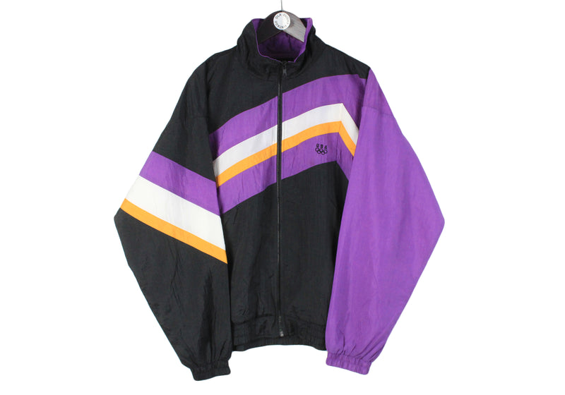 Vintage USA Olympic Games Track Jacket XLarge size men's retro rare multicolor purple black full zip windbreaker American sport authentic athletic clothing