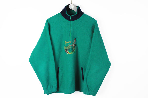 Vintage Fleece Half Zip Medium green big logo embroidery france animal pattern nature sweater