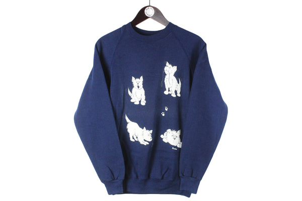 Vintage Sweatshirt Small size dogs pattern big logo blue crewneck swear streetwear long sleeve 90's old school style 