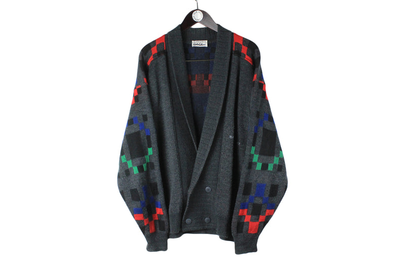Vintage Carlo Colucci Cardigan XXLarge gray multicolor 90's retro style made in Germany sweater