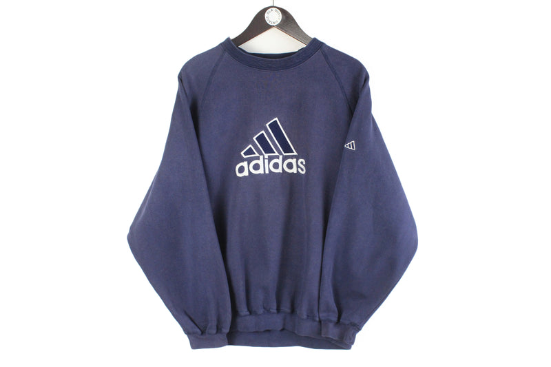 Vintage Adidas Sweatshirt Medium blue big logo 90s crewneck sport style jumper authentic