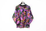 Vintage Fleece Sweatshirt Women's Medium / Large abstract crazy pattern multicolor sweater 