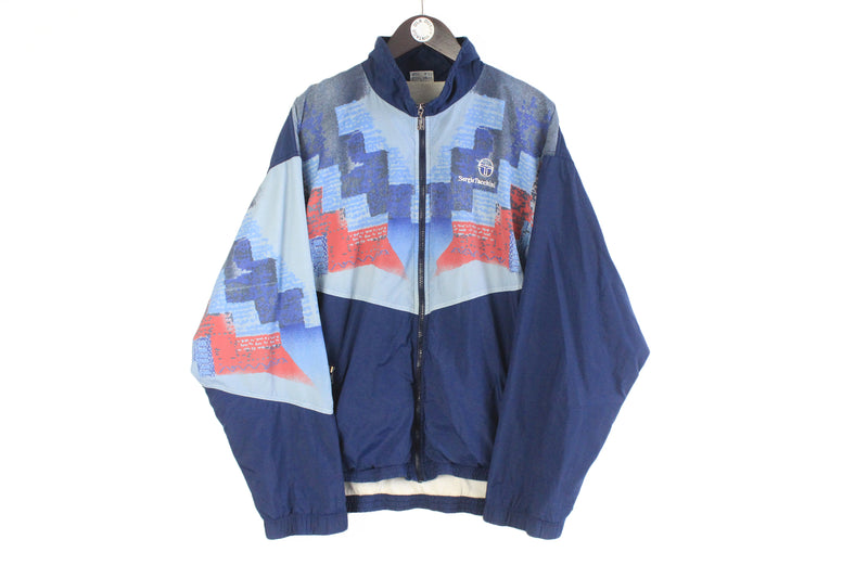 Vintage Sergio Tacchini Jacket XLarge blue abstract pattern 90s tennis sport style Italian brand 