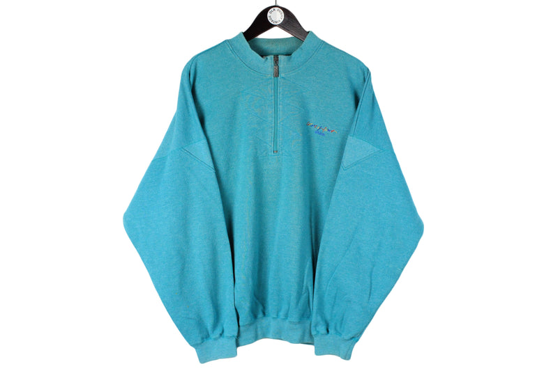 Vintage Adidas Sweatshirt XLarge size men's blue bright pullover athletic style retro 90's 80's sport jumper 1/4 zip jumper basic sweat