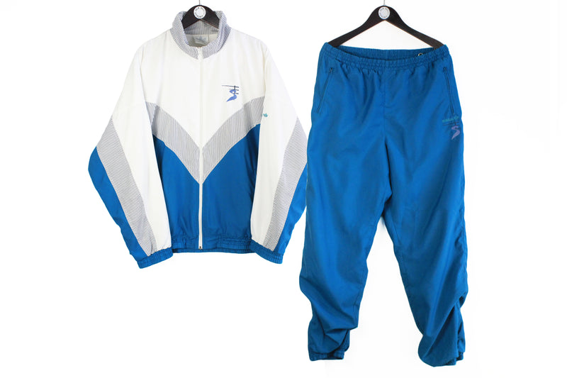 Vintage Adidas Tracksuit XLarge white blue big logo Stefan Edberg sport suit tennis jacket and athletic pants